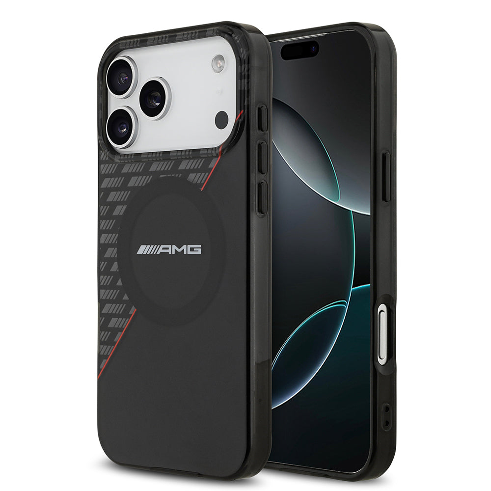 AMG iPhone 17 Pro Max Orjinal Lisanslı Magsafe Çift Katmanlı Kırmızı Çapraz Çizgili Telefon Kılıfı
