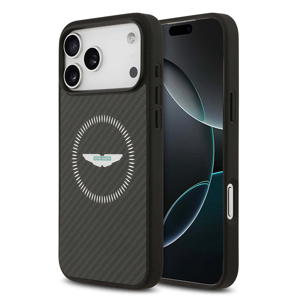 Apple iPhone 17 Pro Max Aston Martin Orjinal Lisanslı M-safe Şarj Özellikli Karbon Fiber Kılıf