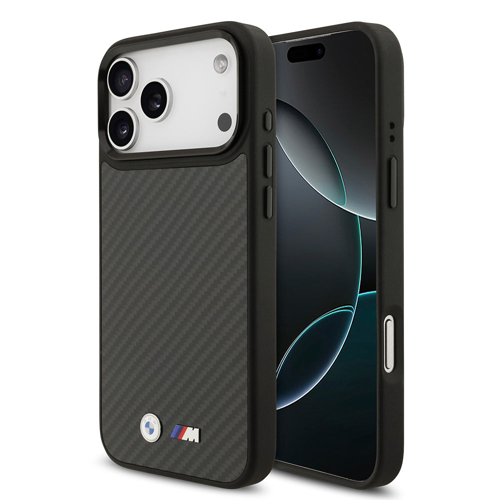 BMW iPhone 17 Pro Max Orjinal Lisanslı M-safe Şarj Özellikli Karbon Fiber Metal Logolu Kevlar Kılıf