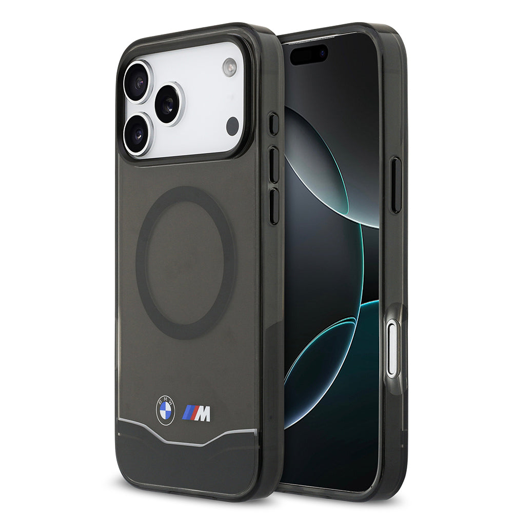 BMW iPhone 17 Pro Max Orjinal Lisanslı M-safe Şarj Özellikli Metal Buton Tasarımlı Tranparan M Dizayn Kılıf