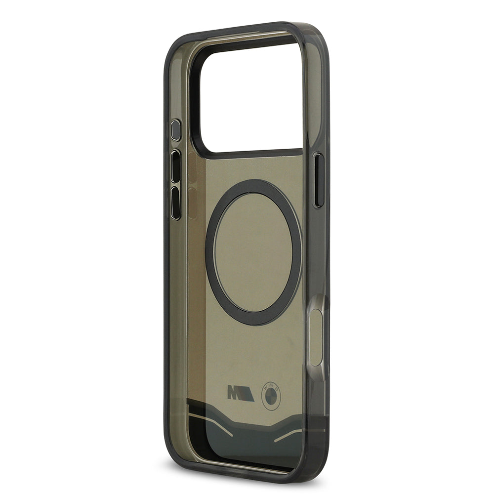 BMW iPhone 17 Pro Max Orjinal Lisanslı M-safe Şarj Özellikli Metal Buton Tasarımlı Tranparan M Dizayn Kılıf