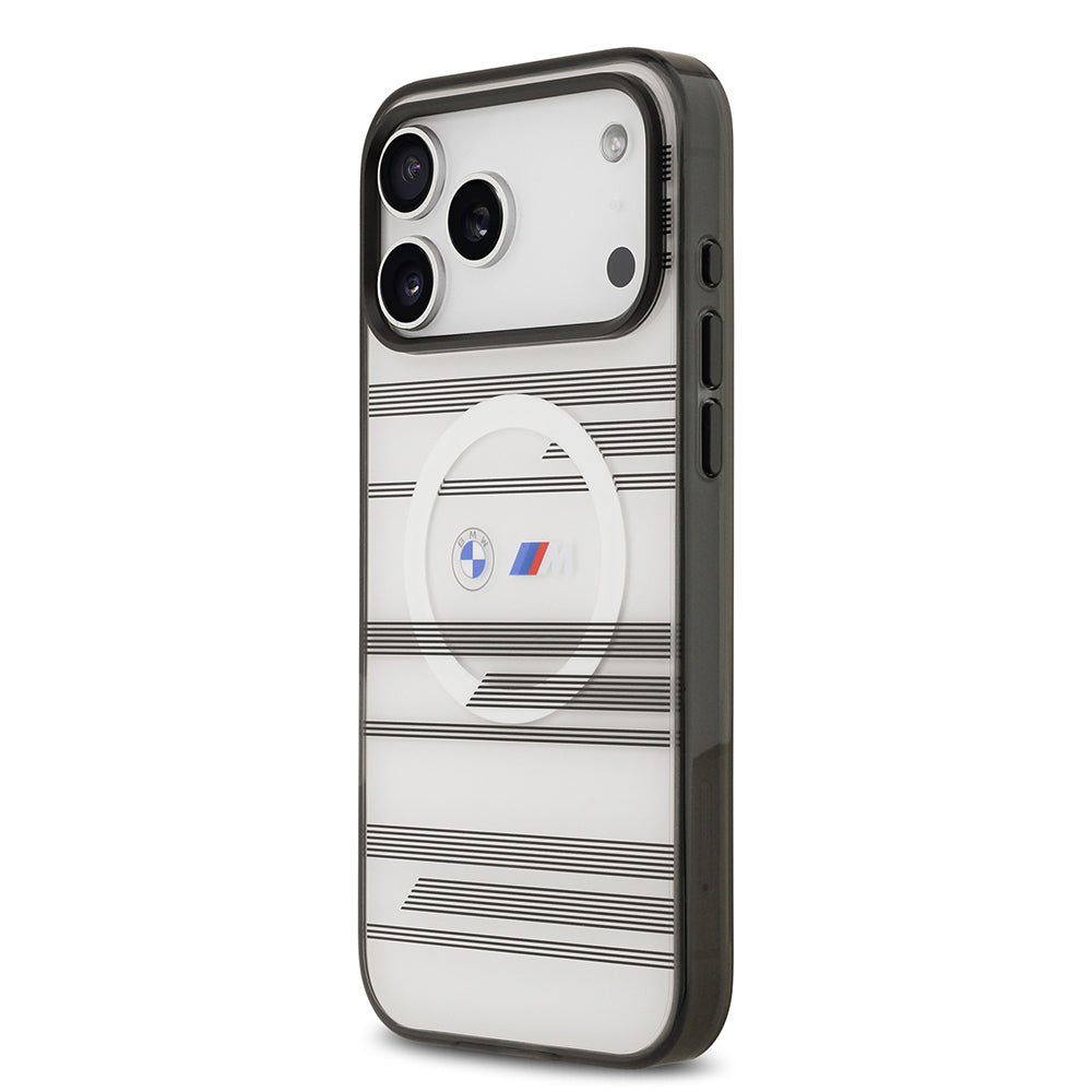 BMW iPhone 17 Pro Max Orjinal Lisanslı M-safe Şarj Özellikli Metal Kamera Butonlu Yatay Şeritli M Dizayn Kılıf