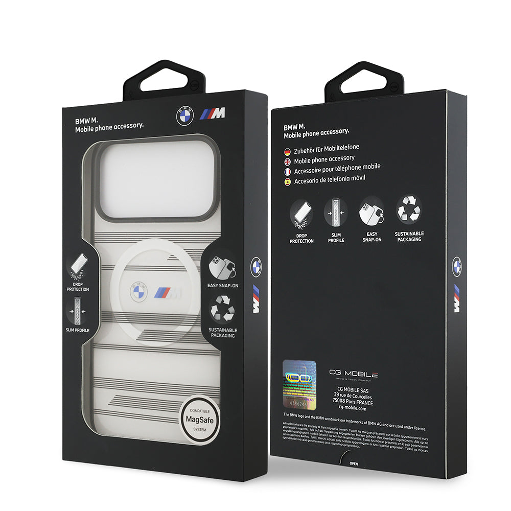 BMW iPhone 17 Pro Max Orjinal Lisanslı M-safe Şarj Özellikli Metal Kamera Butonlu Yatay Şeritli M Dizayn Kılıf