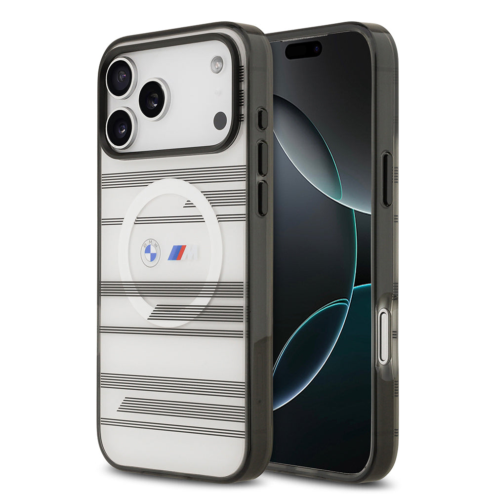 BMW iPhone 17 Pro Max Orjinal Lisanslı M-safe Şarj Özellikli Metal Kamera Butonlu Yatay Şeritli M Dizayn Kılıf