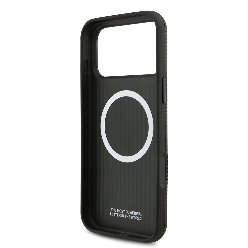 BMW iPhone 17 Pro Max Orjinal Lisanslı M-safe Şarj Özellikli Metal Logolu Delikli M Dizayn Deri Kılıf