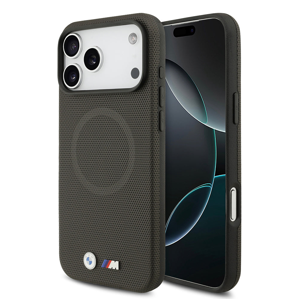 BMW iPhone 17 Pro Max Orjinal Lisanslı M-safe Şarj Özellikli Metal Logolu Delikli M Dizayn Deri Kılıf