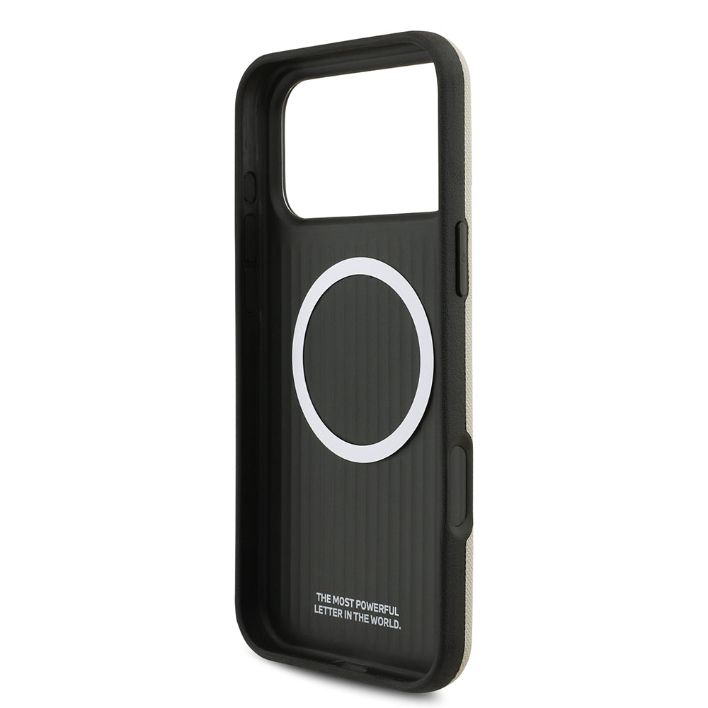 BMW iPhone 17 Pro Max Orjinal Lisanslı M-safe Şarj Özellikli Metal Logolu Delikli M Dizayn Deri Kılıf