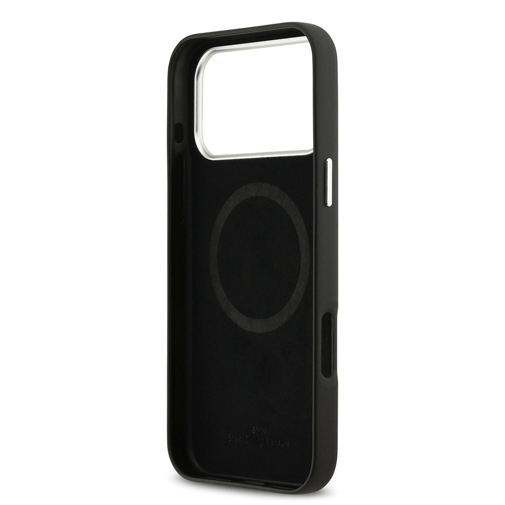 BMW iPhone 17 Pro Max Orjinal Lisanslı M-safe Şarj Özellikli Metal Logolu Tam Kaplama Deri Kılıf