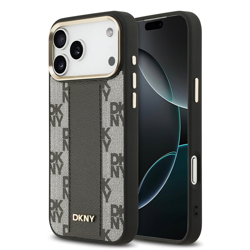 DKNY iPhone 17 Pro Max Orjinal Lisanslı M-safe Şarj Özellikli 3D Yazılı Checkered Pattern Kılıf
