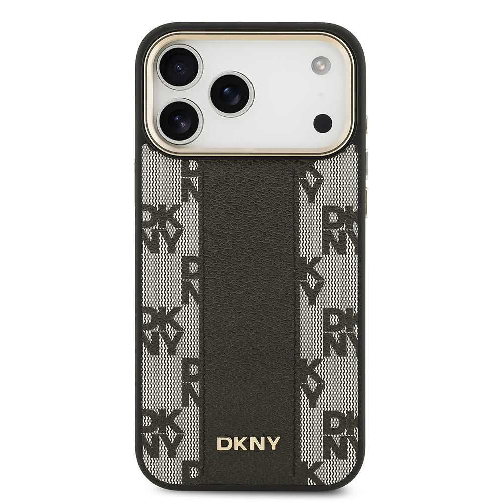 DKNY iPhone 17 Pro Max Orjinal Lisanslı M-safe Şarj Özellikli 3D Yazılı Checkered Pattern Kılıf