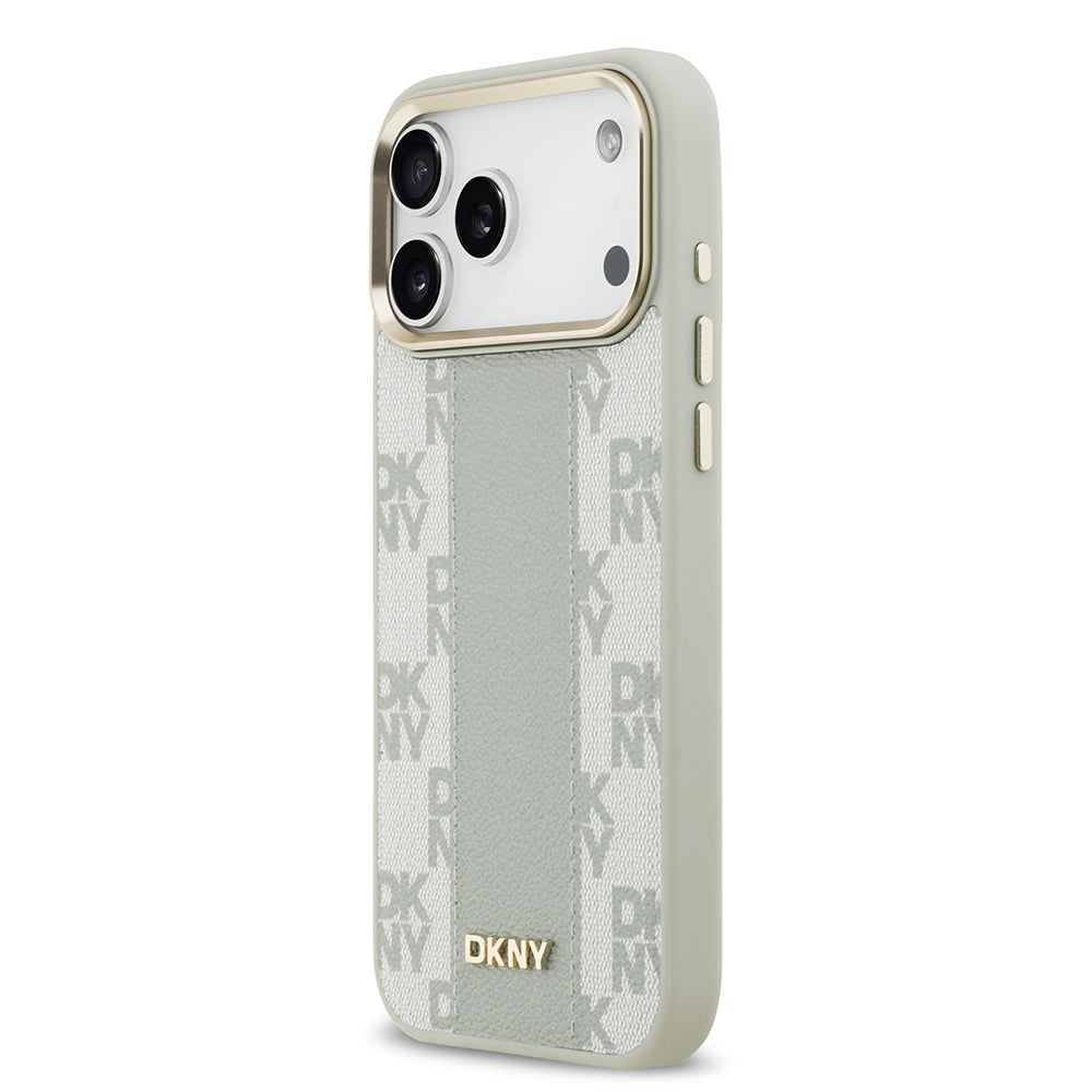 DKNY iPhone 17 Pro Max Orjinal Lisanslı M-safe Şarj Özellikli 3D Yazılı Checkered Pattern Kılıf
