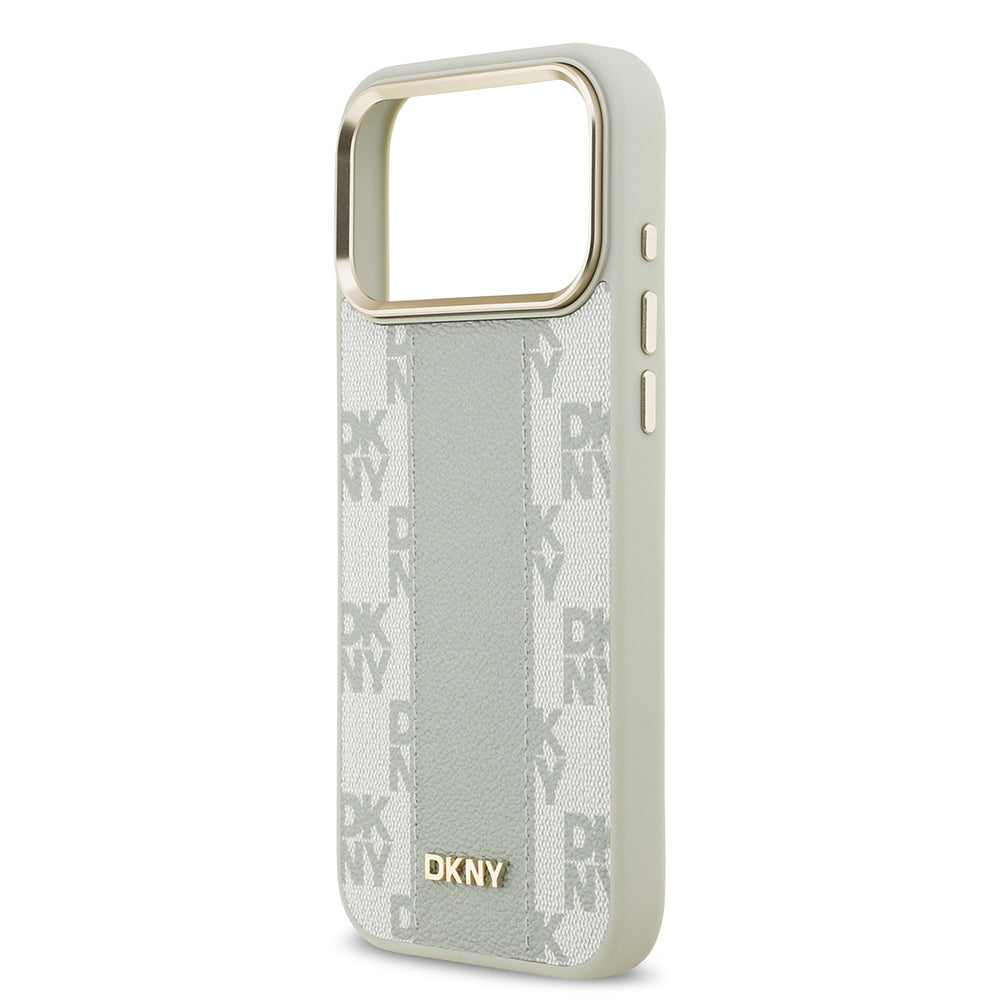 DKNY iPhone 17 Pro Max Orjinal Lisanslı M-safe Şarj Özellikli 3D Yazılı Checkered Pattern Kılıf