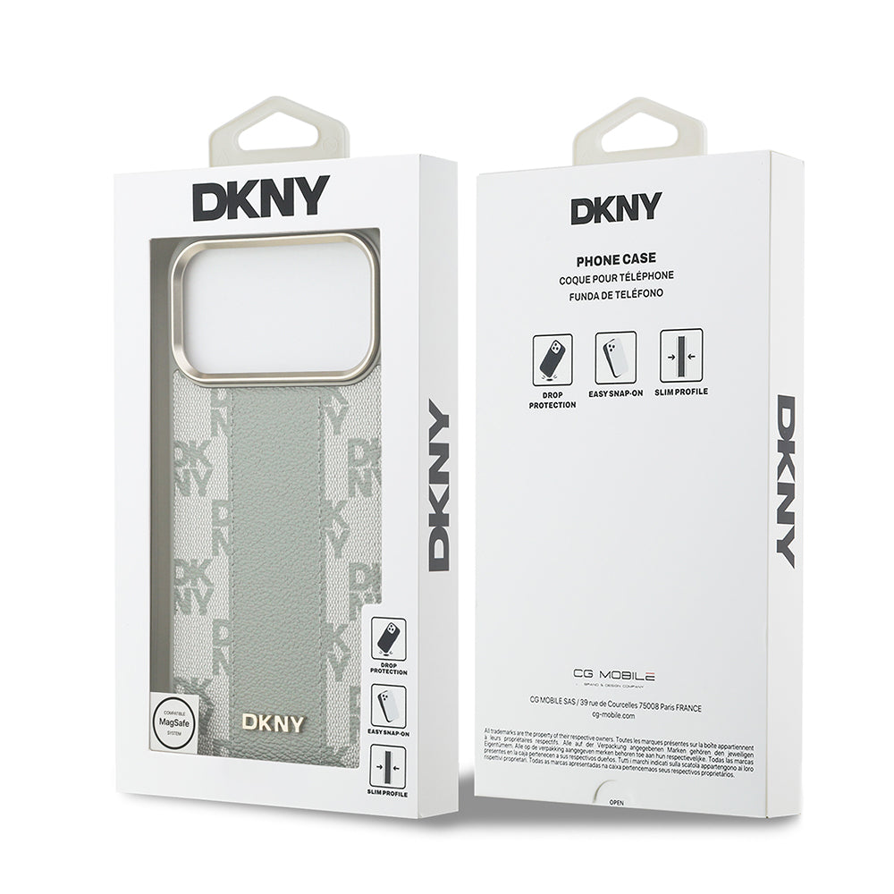 DKNY iPhone 17 Pro Max Orjinal Lisanslı M-safe Şarj Özellikli 3D Yazılı Checkered Pattern Kılıf