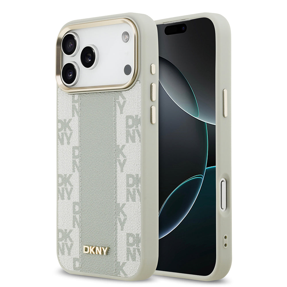 DKNY iPhone 17 Pro Max Orjinal Lisanslı M-safe Şarj Özellikli 3D Yazılı Checkered Pattern Kılıf