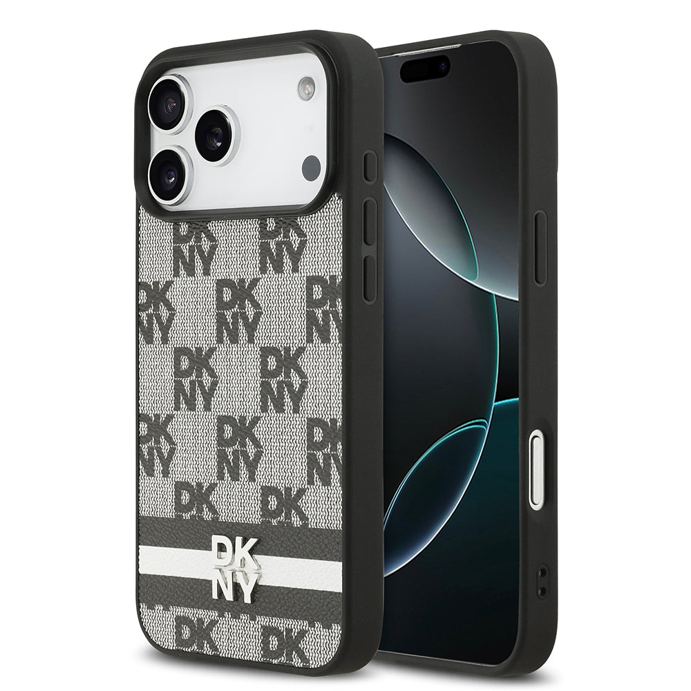DKNY iPhone 17 Pro Max Orjinal Lisanslı M-safe Şarj Özellikli 3D Yazılı Metal Logolu Kılıf