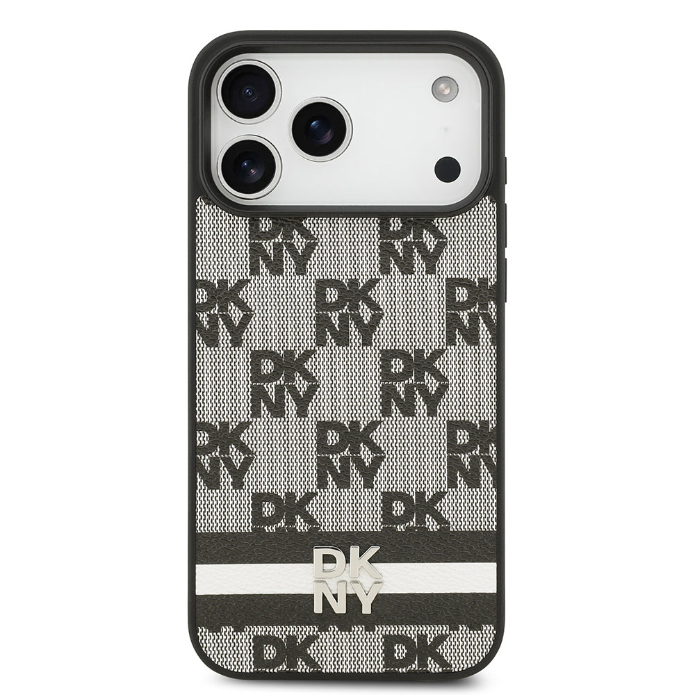 DKNY iPhone 17 Pro Max Orjinal Lisanslı M-safe Şarj Özellikli 3D Yazılı Metal Logolu Kılıf