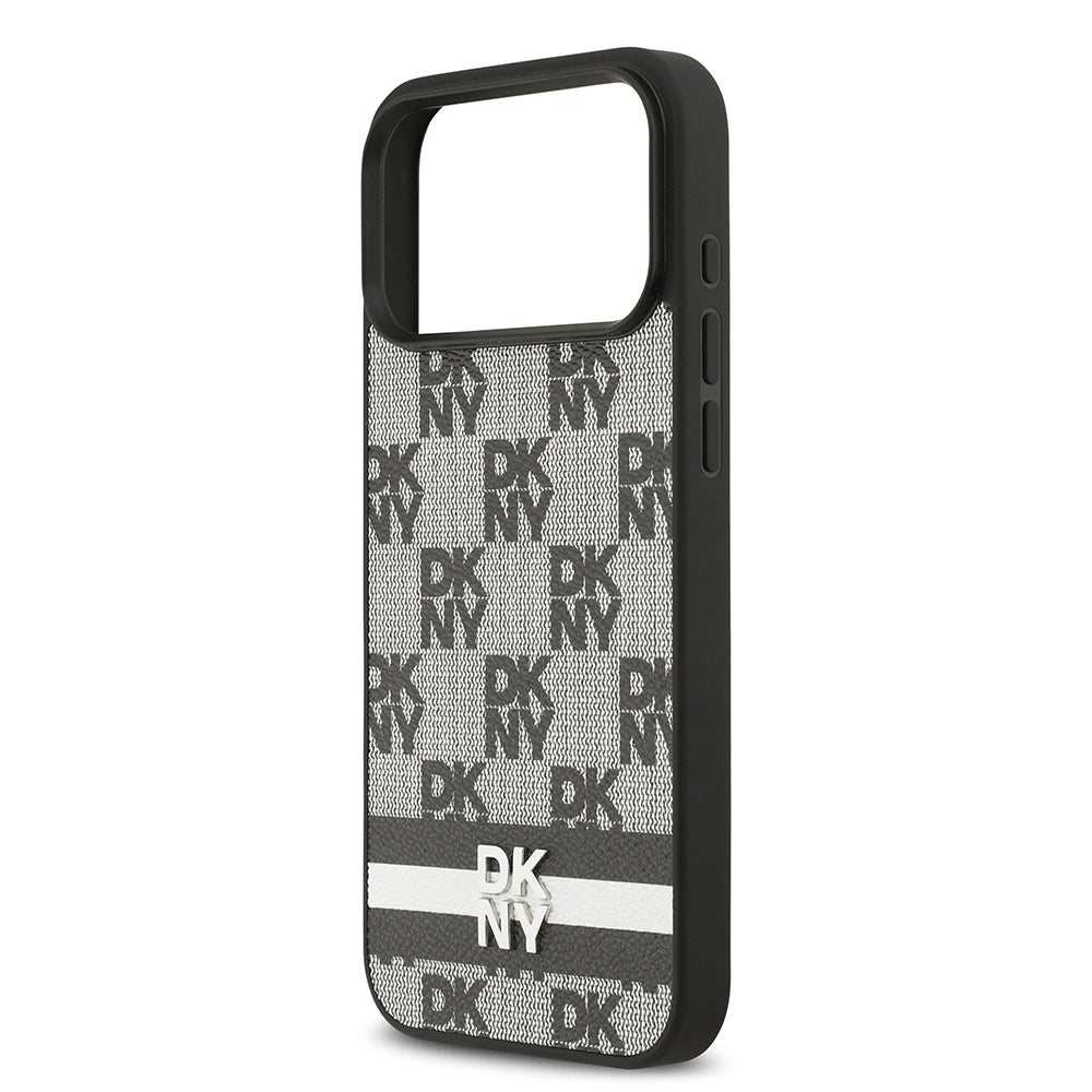 DKNY iPhone 17 Pro Max Orjinal Lisanslı M-safe Şarj Özellikli 3D Yazılı Metal Logolu Kılıf