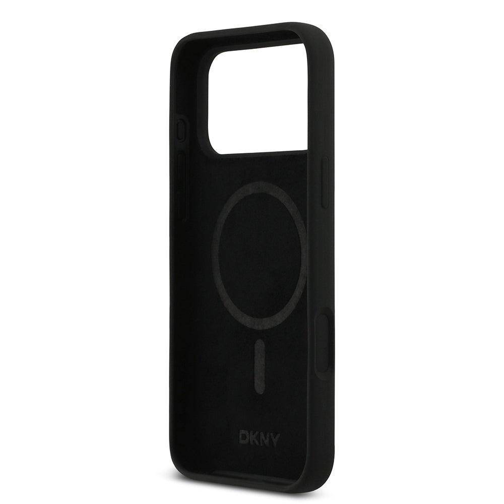 DKNY iPhone 17 Pro Max Orjinal Lisanslı M-safe Şarj Özellikli Metal Logolu Silikon Telefon Kılıfı
