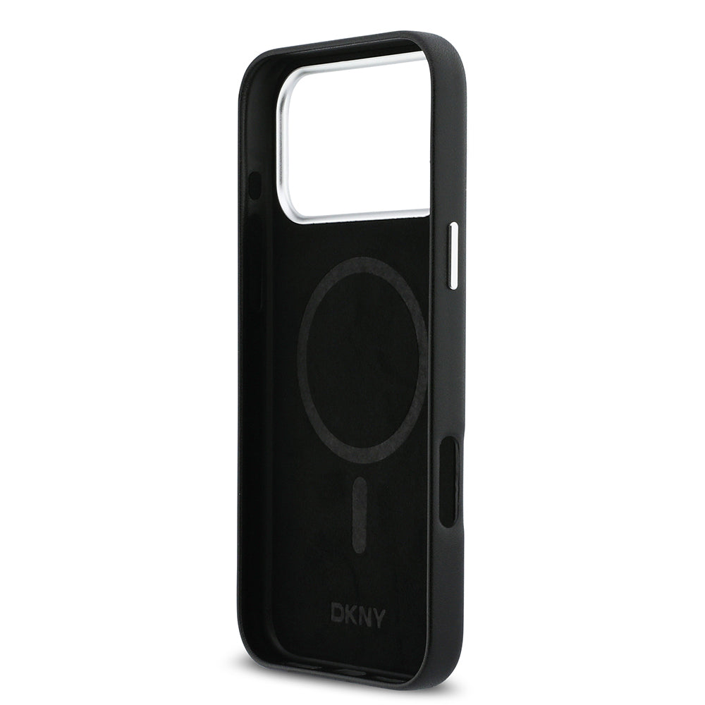 DKNY iPhone 17 Pro Max Orjinal Lisanslı M-safe Şarj Özellikli PU Büyük Dikey Logolu Kılıf