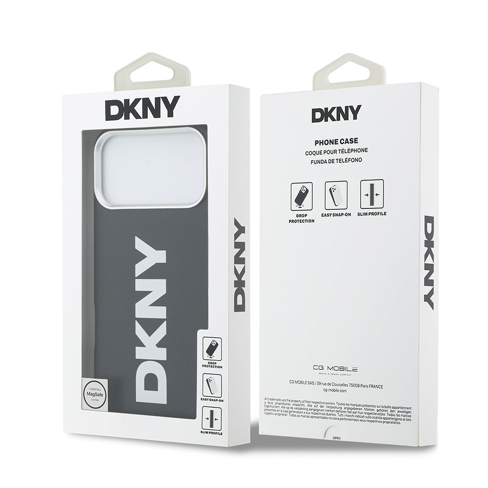 DKNY iPhone 17 Pro Max Orjinal Lisanslı M-safe Şarj Özellikli PU Büyük Dikey Logolu Kılıf