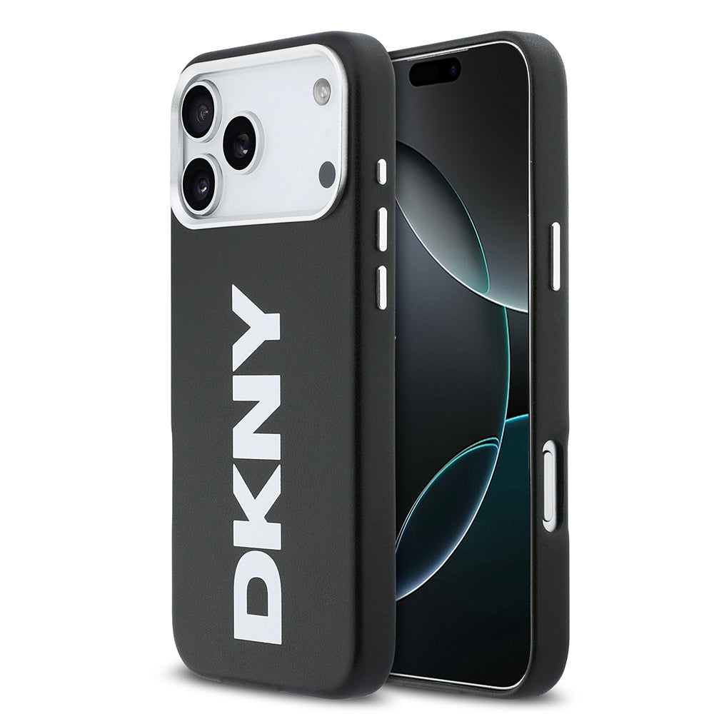 DKNY iPhone 17 Pro Max Orjinal Lisanslı M-safe Şarj Özellikli PU Büyük Dikey Logolu Kılıf