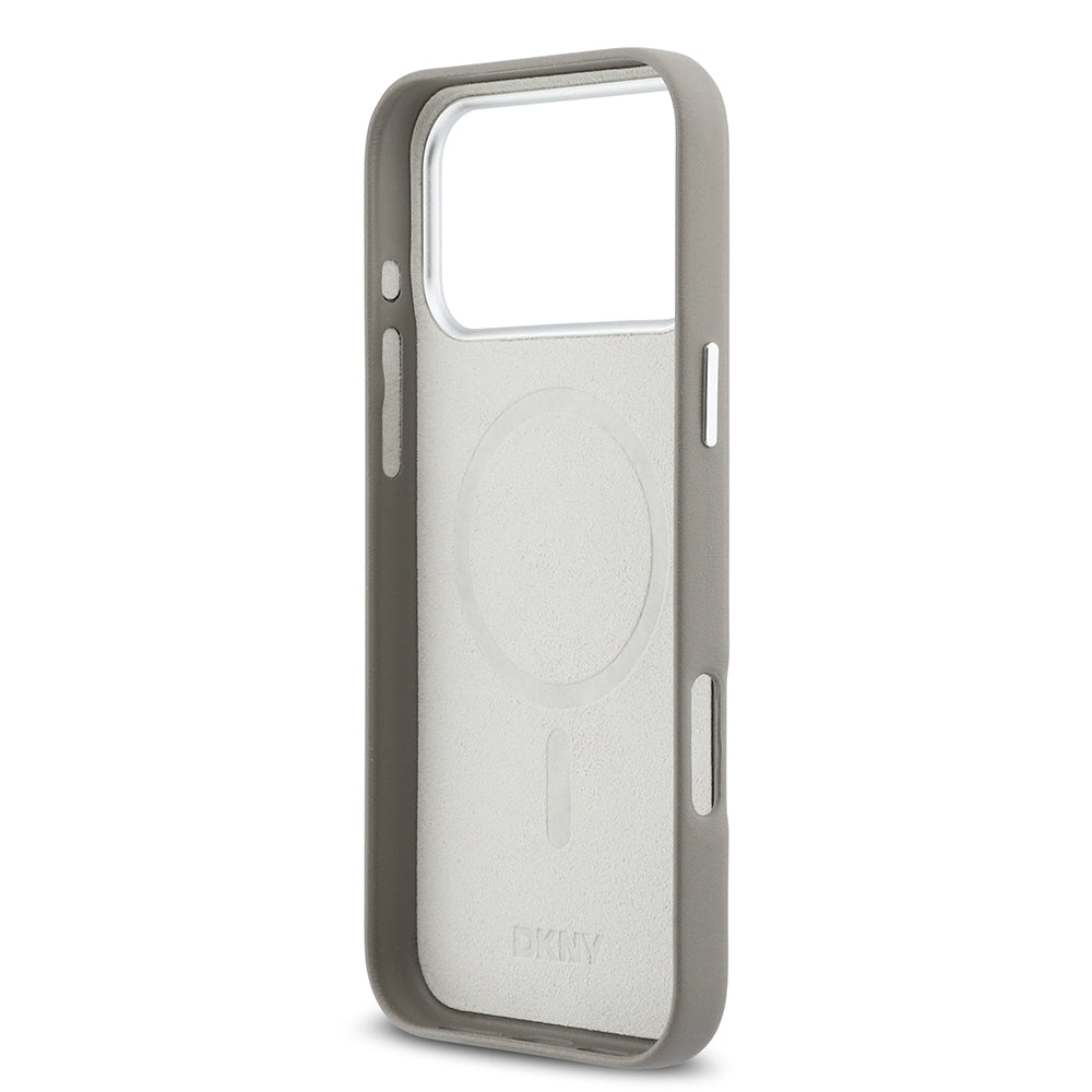 DKNY iPhone 17 Pro Max Orjinal Lisanslı M-safe Şarj Özellikli PU Büyük Dikey Logolu Kılıf