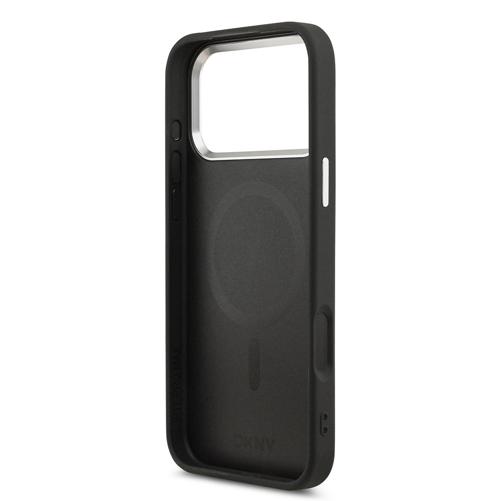 DKNY iPhone 17 Pro Max Orjinal Lisanslı M-safe Şarj Özellikli PU Deri Kabartmalı Kılıf