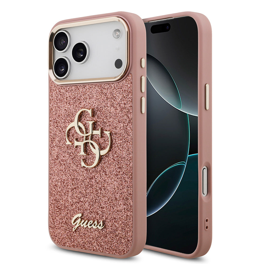 Guess iPhone 17 Pro Max Orjinal Lisanslı 4G Büyük Metal Kamera Çerçeveli ve Logolu Glitter Kılıf