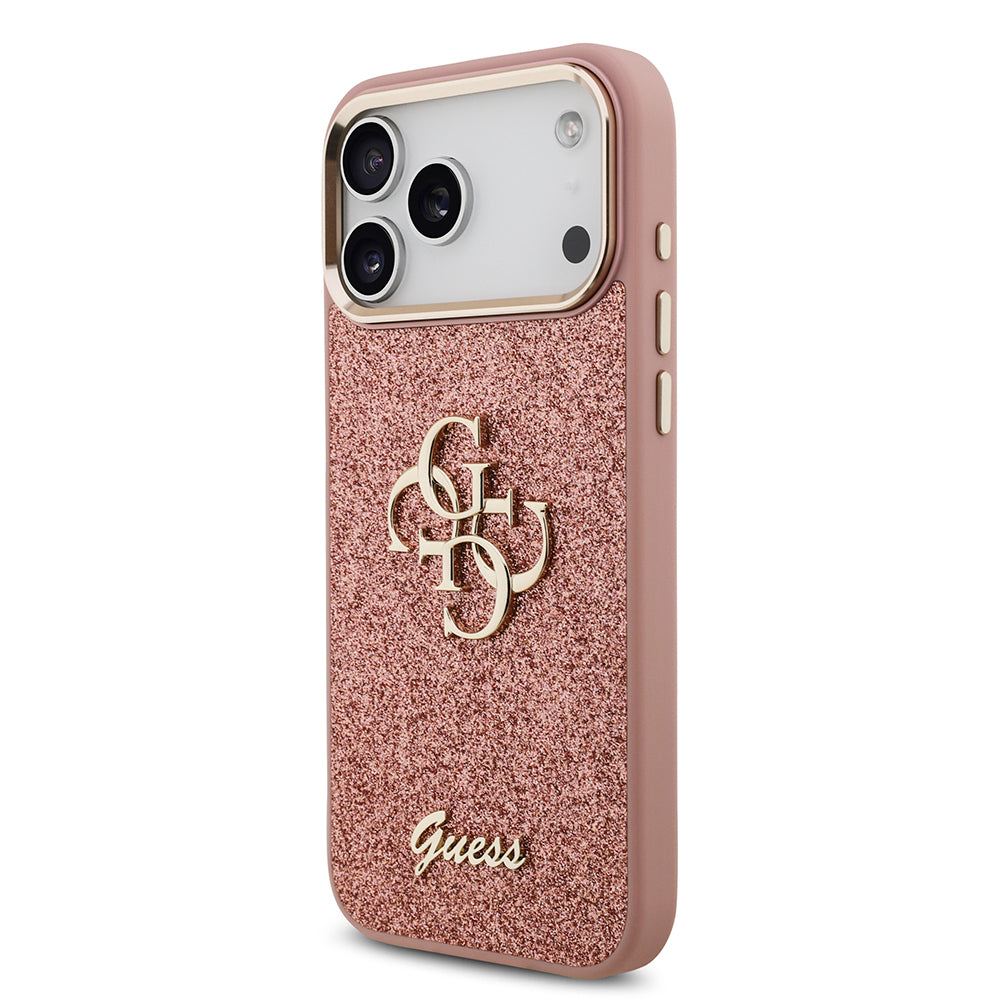 Guess iPhone 17 Pro Max Orjinal Lisanslı 4G Büyük Metal Kamera Çerçeveli ve Logolu Glitter Kılıf