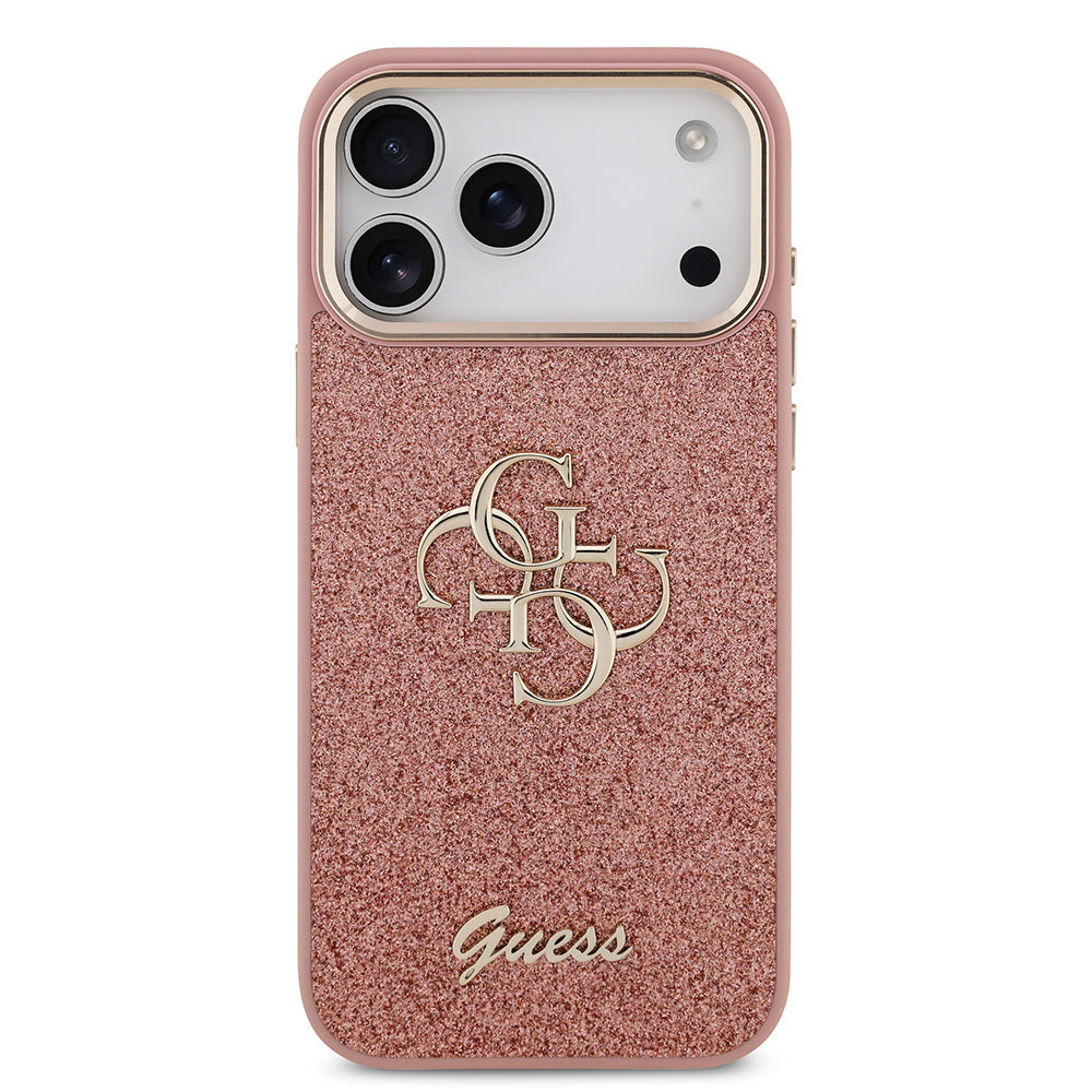 Guess iPhone 17 Pro Max Orjinal Lisanslı 4G Büyük Metal Kamera Çerçeveli ve Logolu Glitter Kılıf