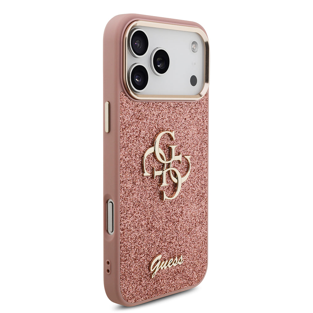 Guess iPhone 17 Pro Max Orjinal Lisanslı 4G Büyük Metal Kamera Çerçeveli ve Logolu Glitter Kılıf