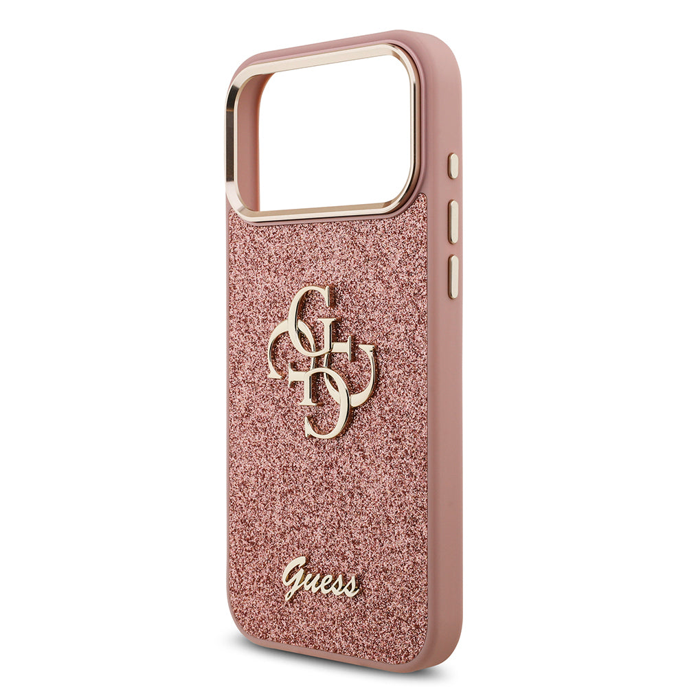 Guess iPhone 17 Pro Max Orjinal Lisanslı 4G Büyük Metal Kamera Çerçeveli ve Logolu Glitter Kılıf