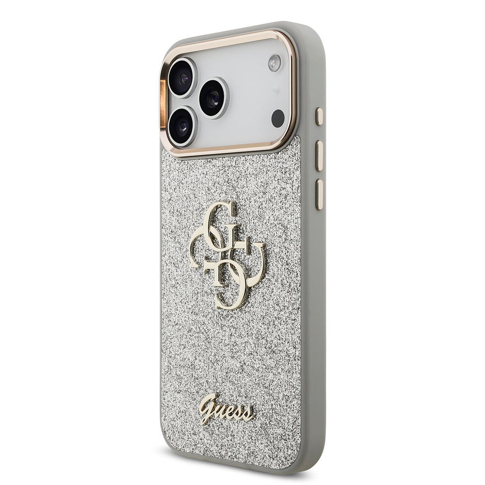 Guess iPhone 17 Pro Max Orjinal Lisanslı 4G Büyük Metal Kamera Çerçeveli ve Logolu Glitter Kılıf