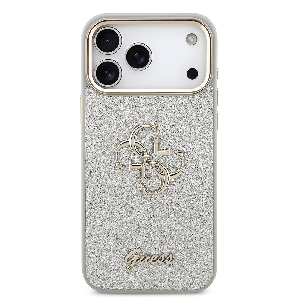 Guess iPhone 17 Pro Max Orjinal Lisanslı 4G Büyük Metal Kamera Çerçeveli ve Logolu Glitter Kılıf
