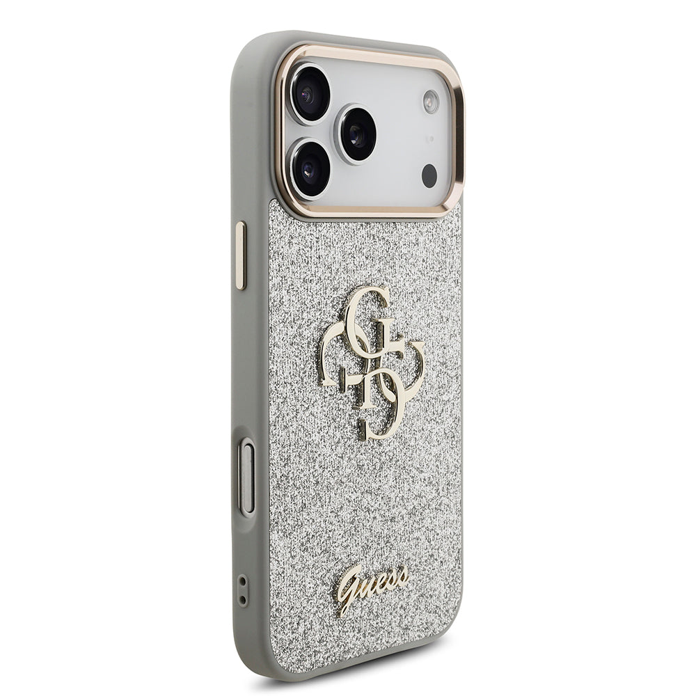 Guess iPhone 17 Pro Max Orjinal Lisanslı 4G Büyük Metal Kamera Çerçeveli ve Logolu Glitter Kılıf