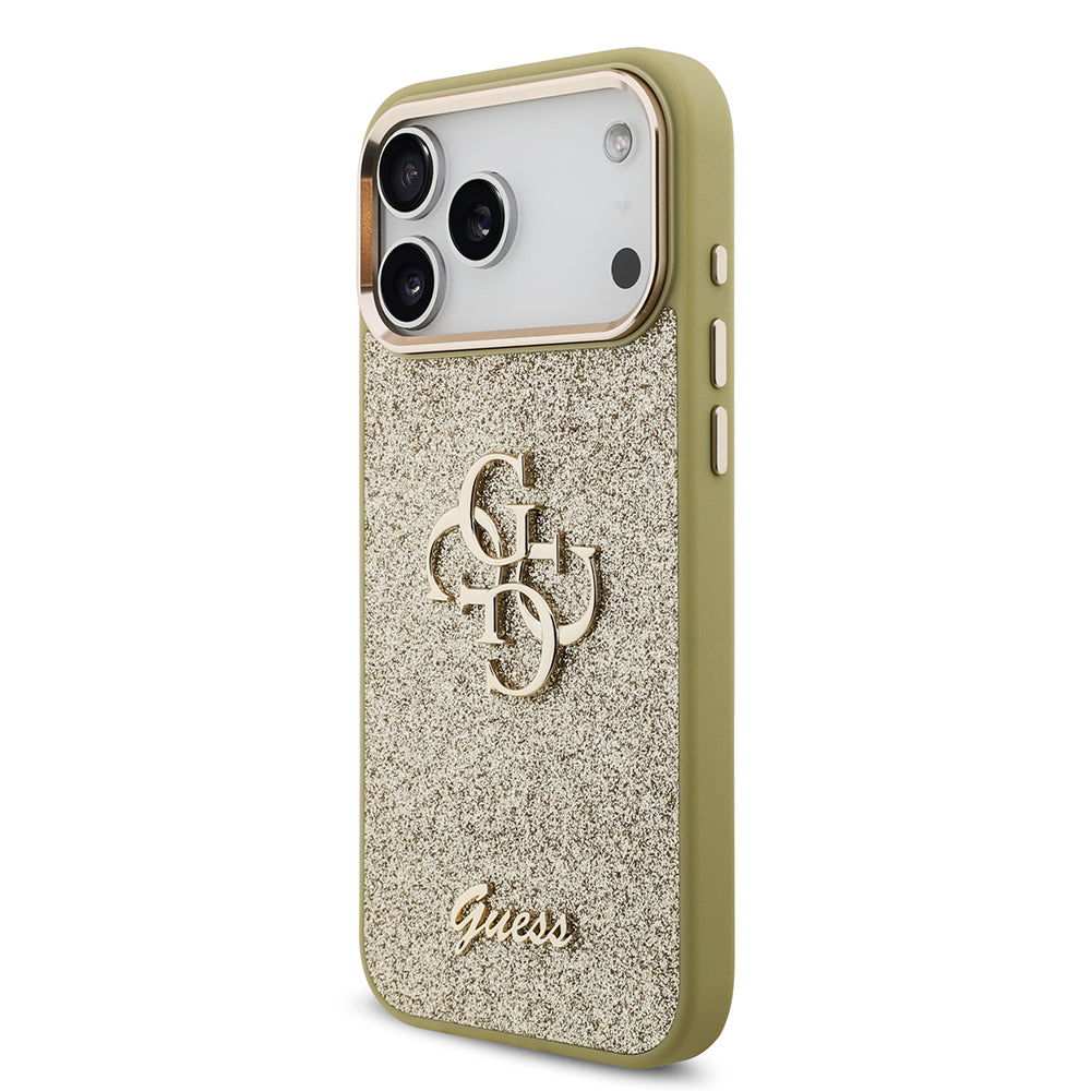 Guess iPhone 17 Pro Max Orjinal Lisanslı 4G Büyük Metal Kamera Çerçeveli ve Logolu Glitter Kılıf