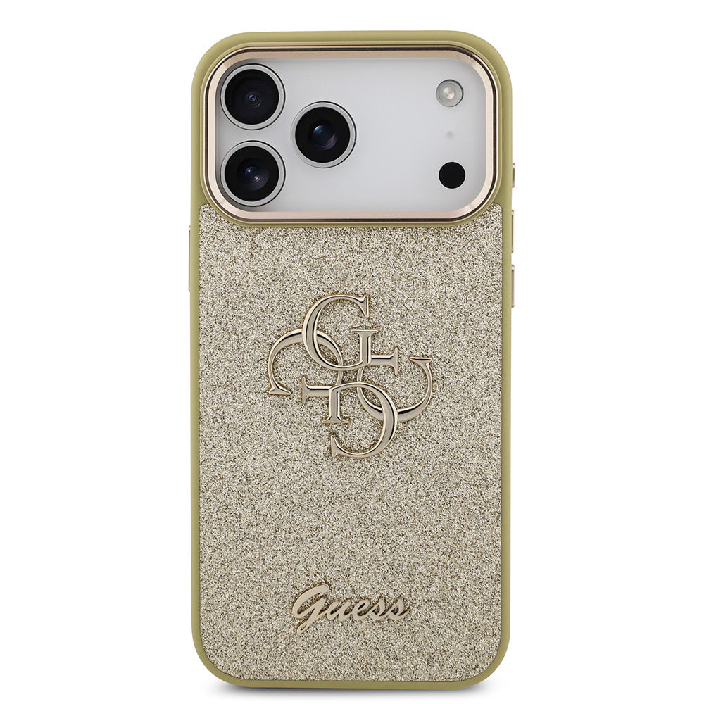 Guess iPhone 17 Pro Max Orjinal Lisanslı 4G Büyük Metal Kamera Çerçeveli ve Logolu Glitter Kılıf