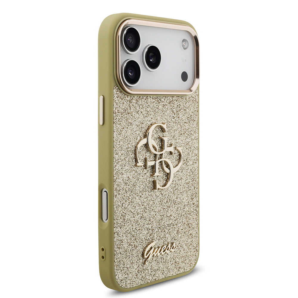 Guess iPhone 17 Pro Max Orjinal Lisanslı 4G Büyük Metal Kamera Çerçeveli ve Logolu Glitter Kılıf