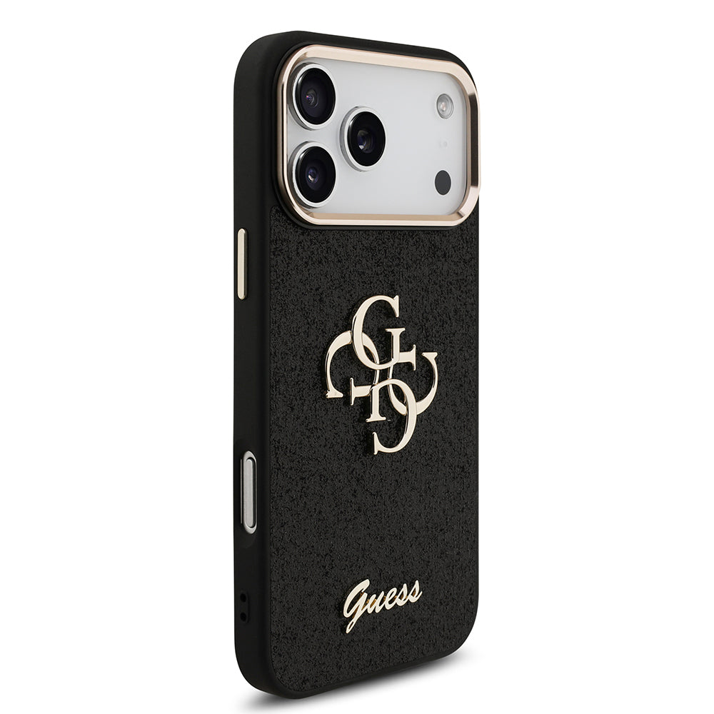 Guess iPhone 17 Pro Max Orjinal Lisanslı 4G Büyük Metal Kamera Çerçeveli ve Logolu Glitter Kılıf