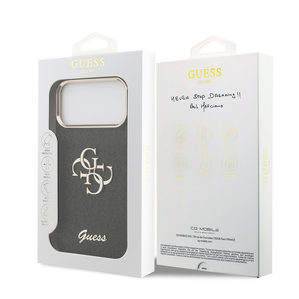 Guess iPhone 17 Pro Max Orjinal Lisanslı 4G Büyük Metal Kamera Çerçeveli ve Logolu Glitter Kılıf