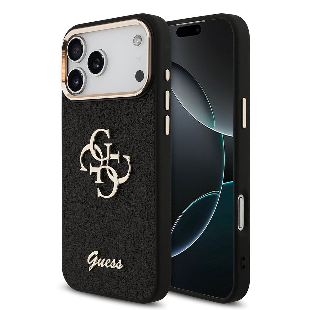 Guess iPhone 17 Pro Max Orjinal Lisanslı 4G Büyük Metal Kamera Çerçeveli ve Logolu Glitter Kılıf