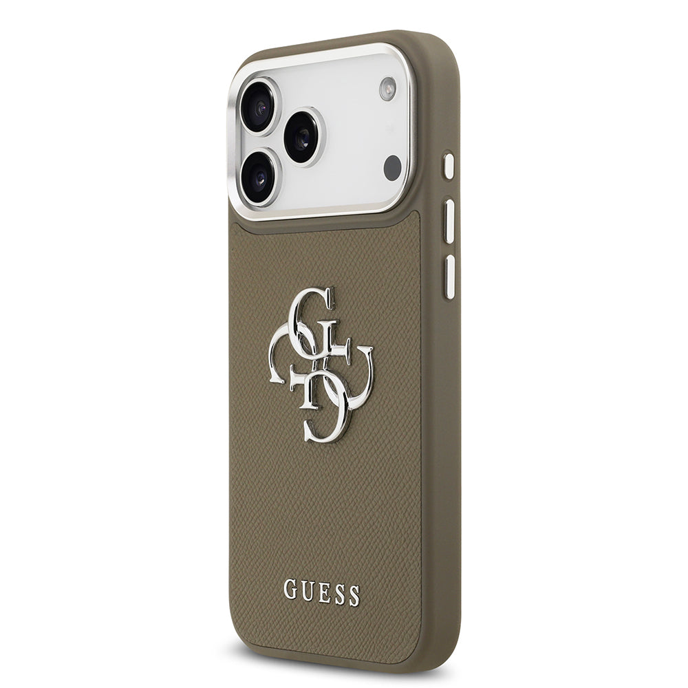 Guess iPhone 17 Pro Max Orjinal Lisanslı Grained 4G Metal Büyük Logolu Telefon Kılıfı