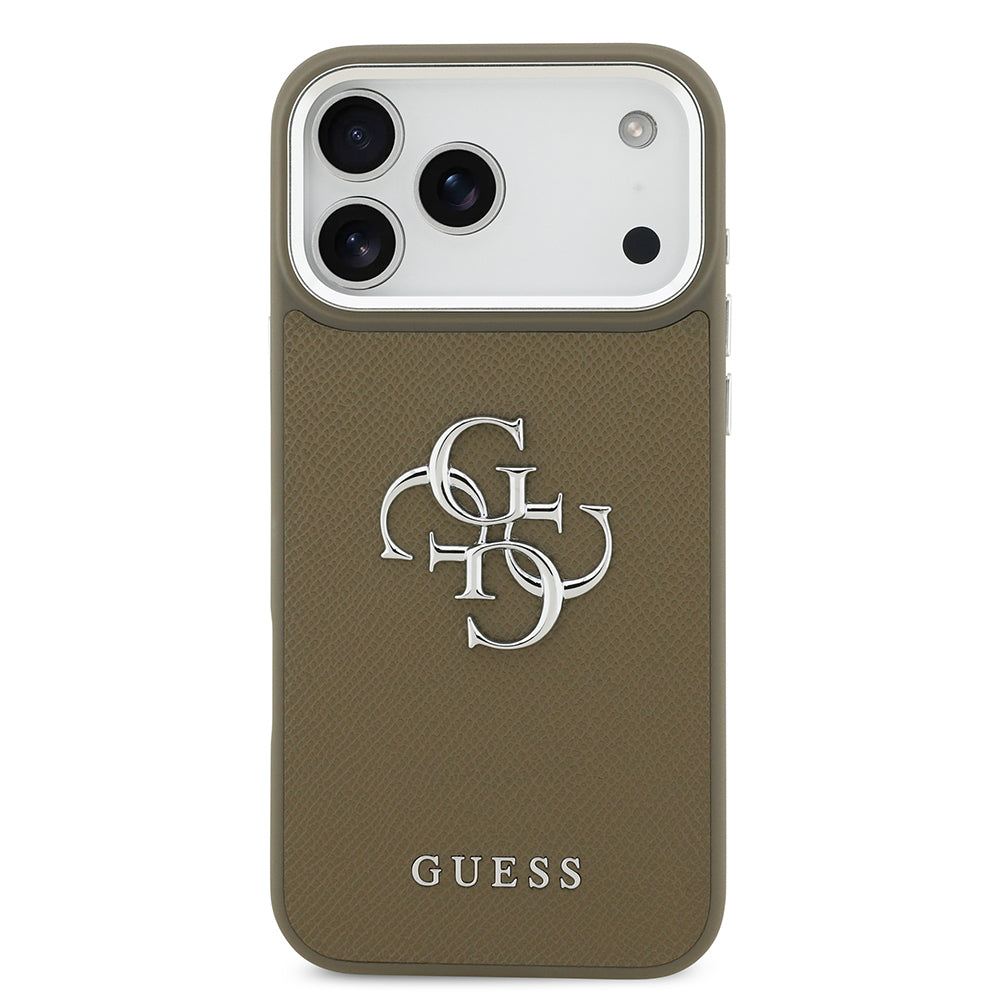 Guess iPhone 17 Pro Max Orjinal Lisanslı Grained 4G Metal Büyük Logolu Telefon Kılıfı