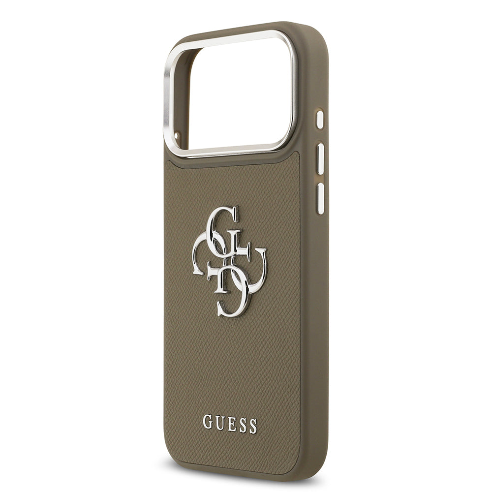 Guess iPhone 17 Pro Max Orjinal Lisanslı Grained 4G Metal Büyük Logolu Telefon Kılıfı