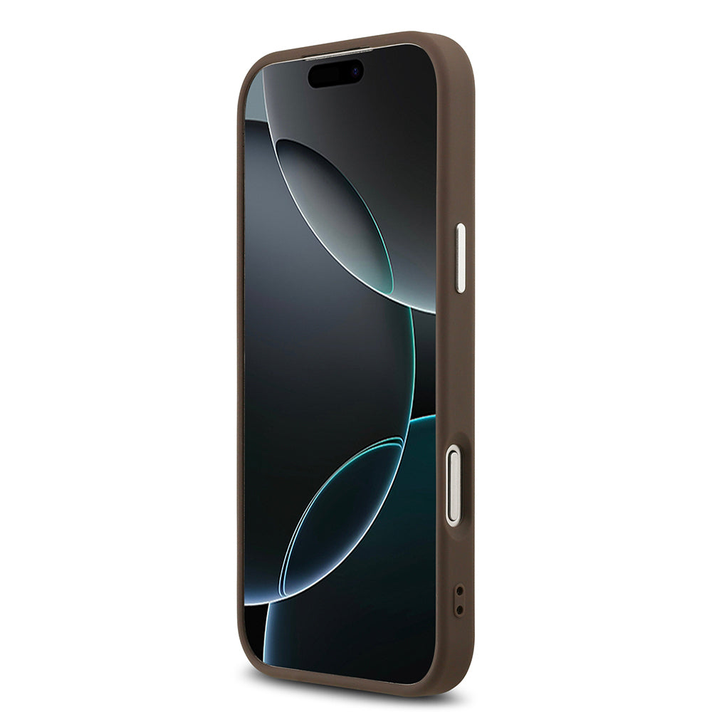 Guess iPhone 17 Pro Max Orjinal Lisanslı Gümüş Metal Kamera Çerçeveli 4G Desenli Metal Büyük 4G ve Yazı Logolu Kılıf