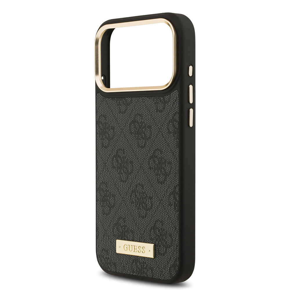 Guess iPhone 17 Pro Max Orjinal Lisanslı M-safe Şarj Özellikli 4G Desenli PU Metal Plaka Klasik Logolu Kılıf