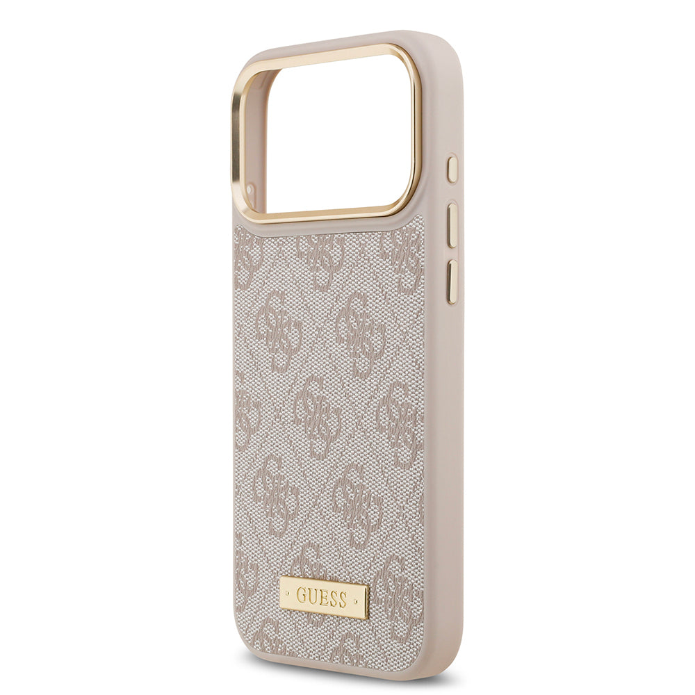 Guess iPhone 17 Pro Max Orjinal Lisanslı M-safe Şarj Özellikli 4G Desenli PU Metal Plaka Klasik Logolu Kılıf