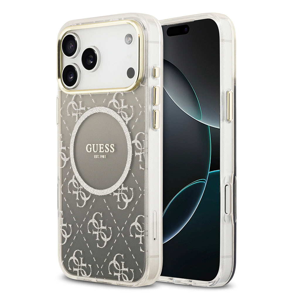 Guess iPhone 17 Pro Max Orjinal Lisanslı M-safe Şarj Özellikli 4G Desenli Simli Silikon Kılıf