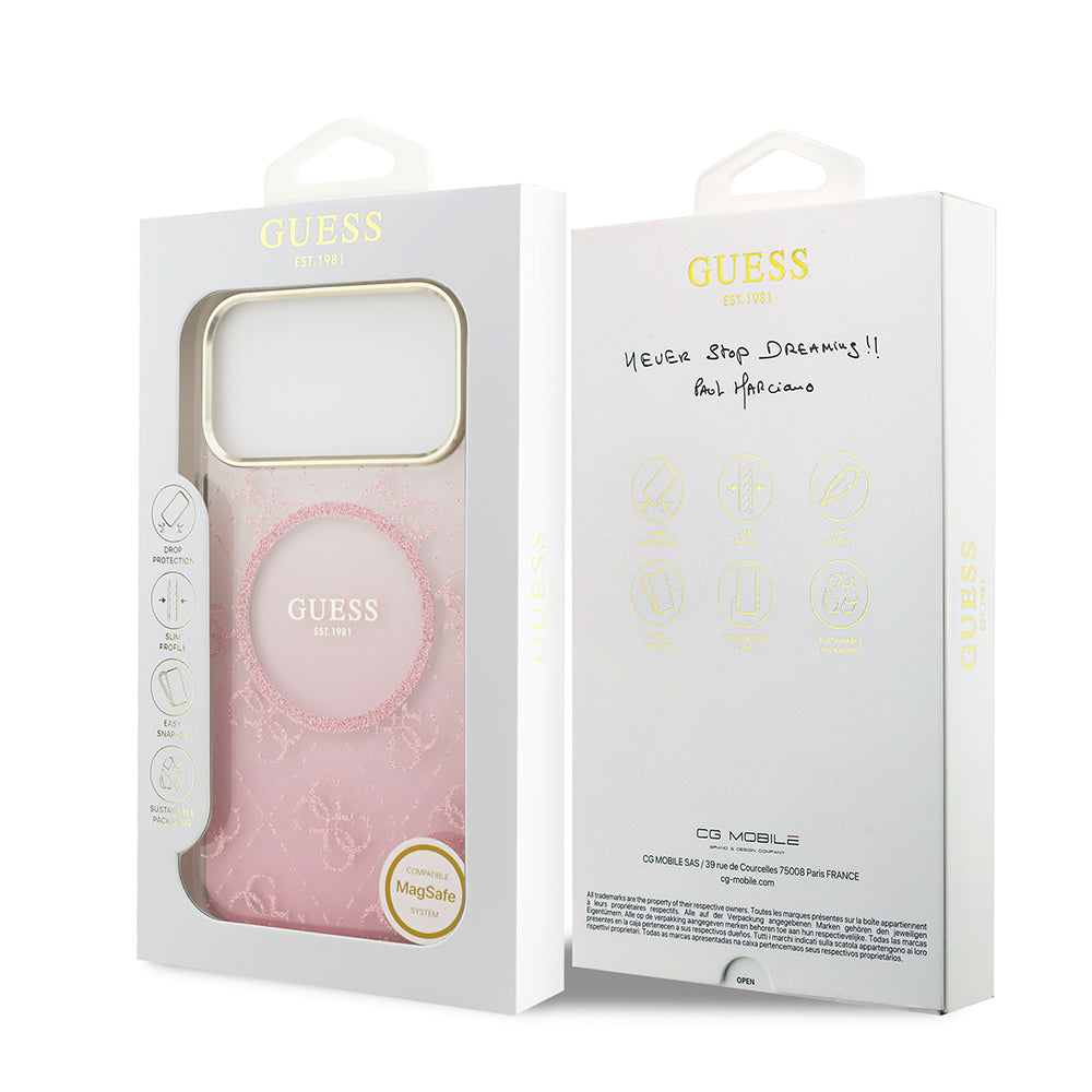 Guess iPhone 17 Pro Max Orjinal Lisanslı M-safe Şarj Özellikli 4G Desenli Simli Silikon Kılıf