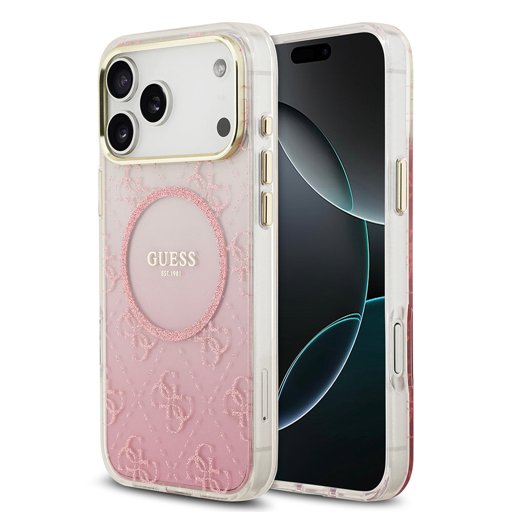 Guess iPhone 17 Pro Max Orjinal Lisanslı M-safe Şarj Özellikli 4G Desenli Simli Silikon Kılıf